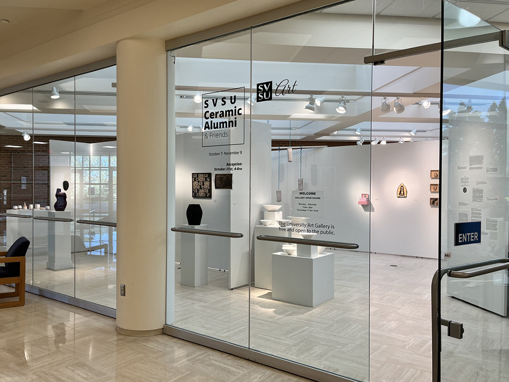 Ceramic work by Grooms, Watz, and Smith at the entrance to the exhibition